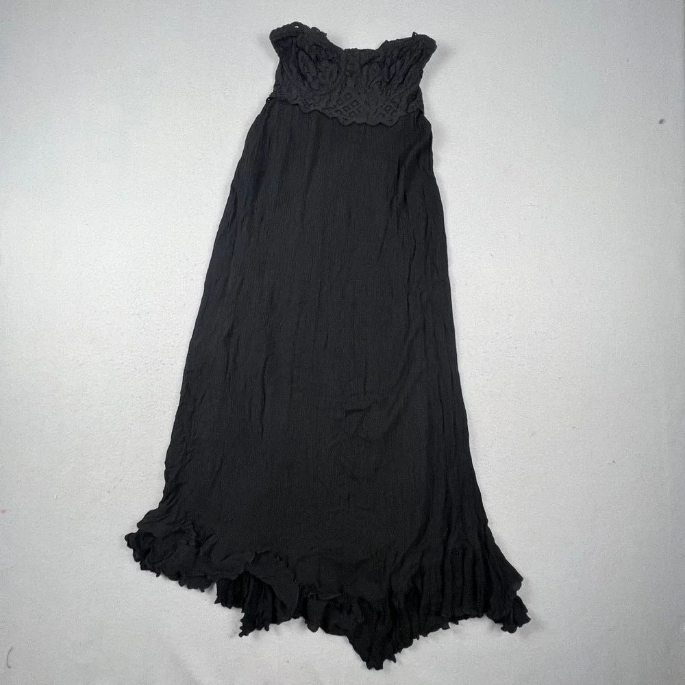 Free People FP One Maxi Dress Womens M Black Crochet Lace Boho Fiesta Ruffle